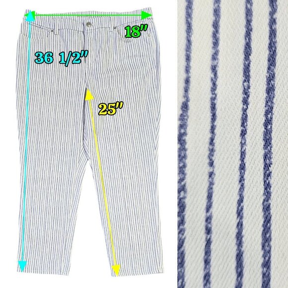 Chico's So Slimming Girlfriend Crop Jeans White Blue Painted Stripe Beachy - Picture 2 of 10